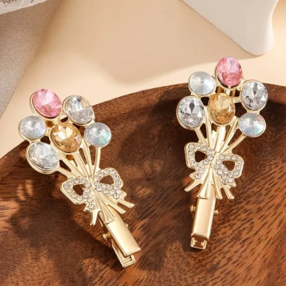 CRYSTAL BALLOON BOUQUET HAIR CLIPS in Gold (set of 2) - Picture 3 of 3